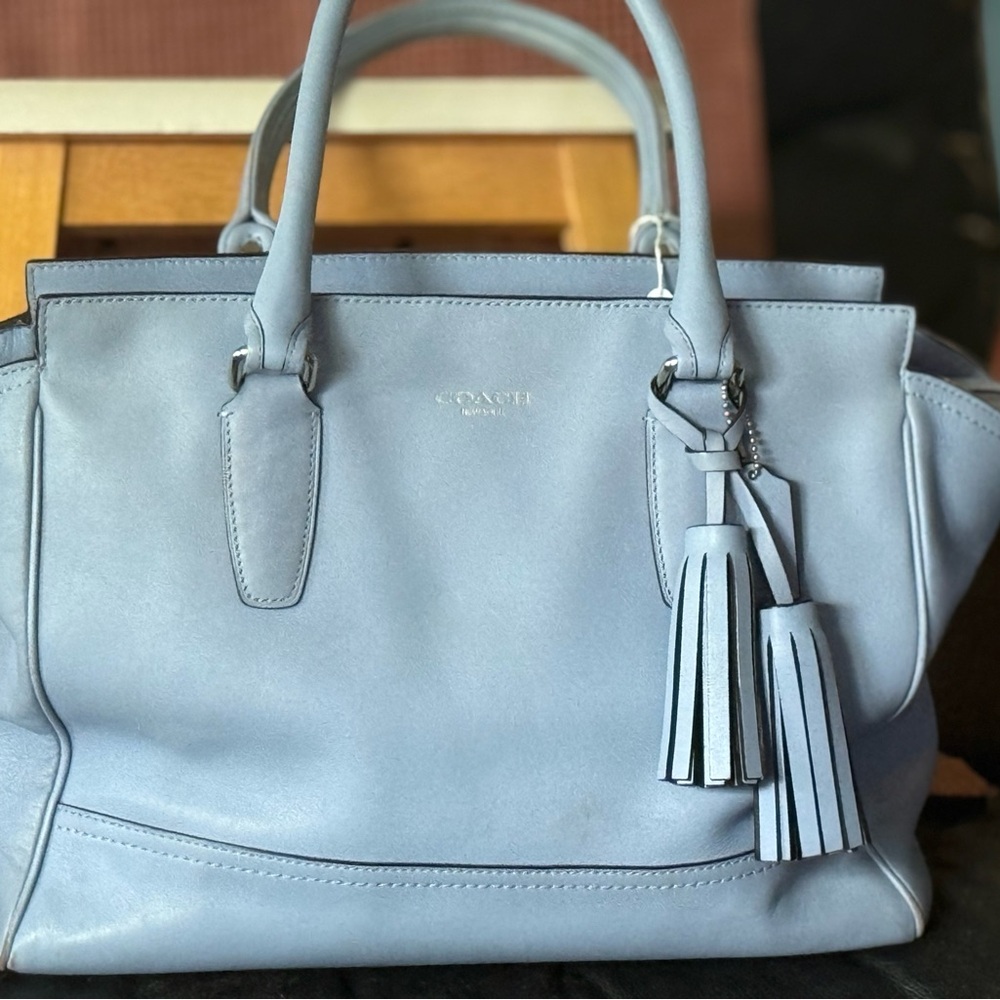 Coach Blue Leather Satchel with Tassel Charm